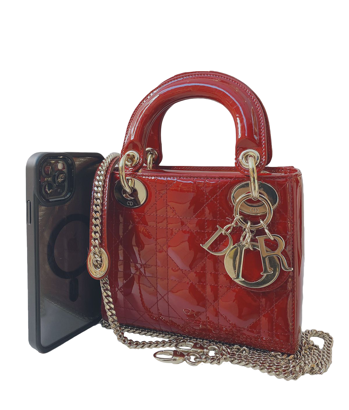 RED PATENT LEATHER MINI LADY DIOR BAG
