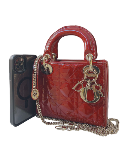 RED PATENT LEATHER MINI LADY DIOR BAG