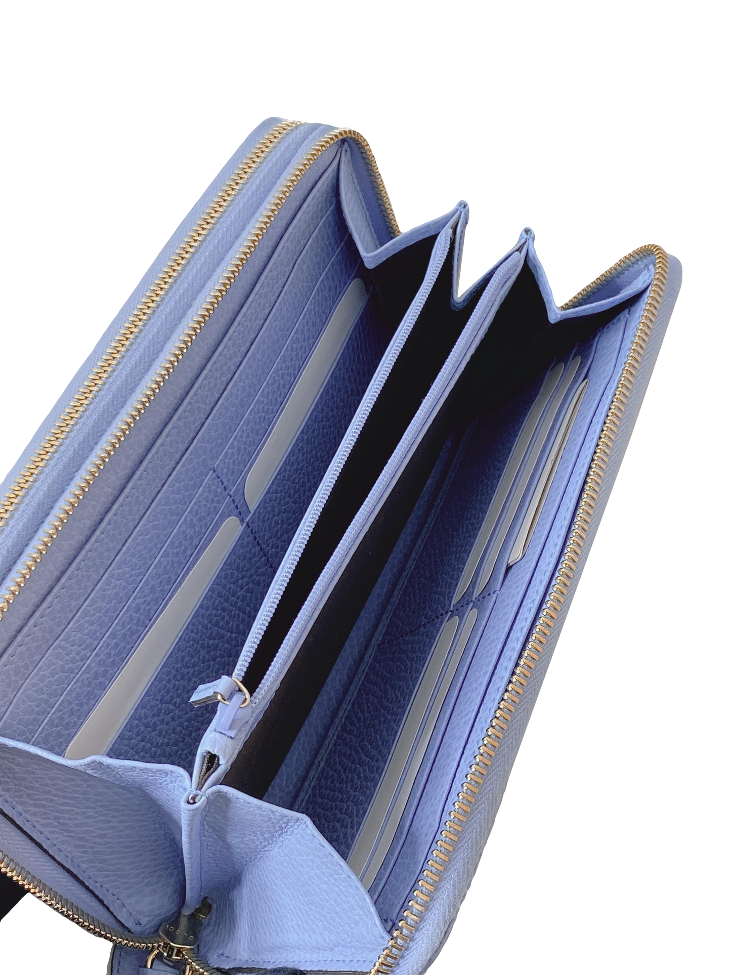 BLUE LEATHER DOUBLE ZIP ORGANIZER CLUTCH