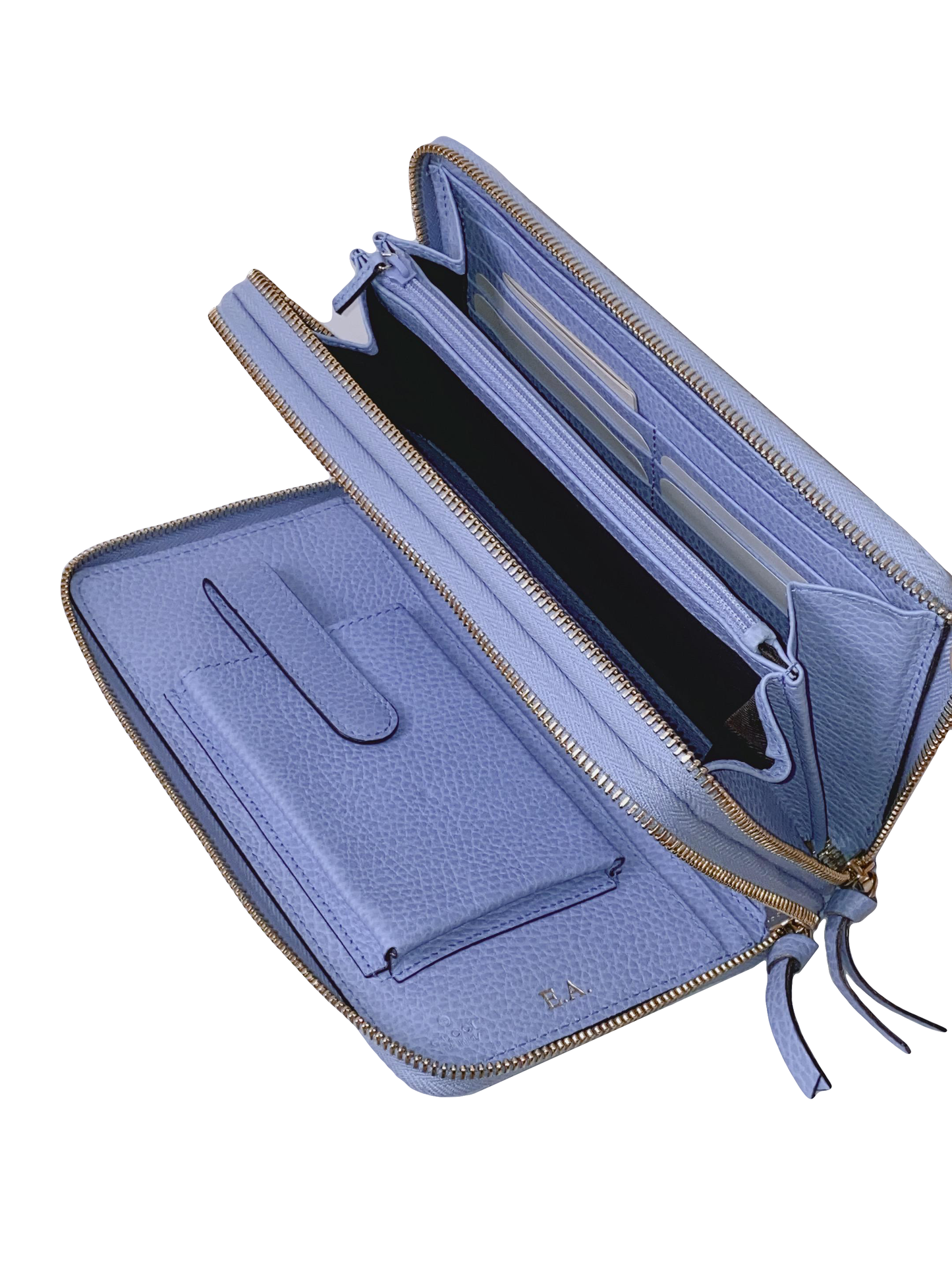 BLUE LEATHER DOUBLE ZIP ORGANIZER CLUTCH