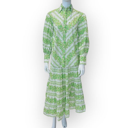 ALEMAIS JHELENE CHEVRON SHIRT IN COTTON VOILE WHITE GREEN COTTON