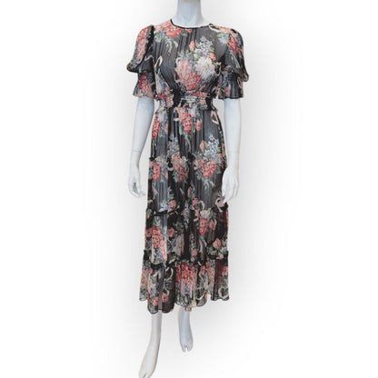 FLORAL PRINT FABRIC SKIRT  BLACK ORANGE US4