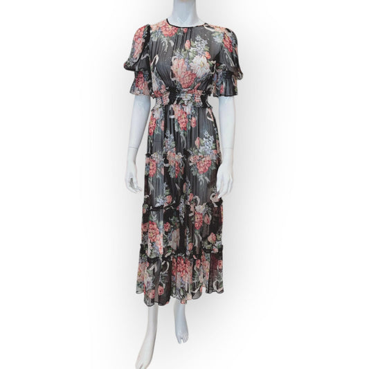 FLORAL PRINT FABRIC SKIRT  BLACK ORANGE US4