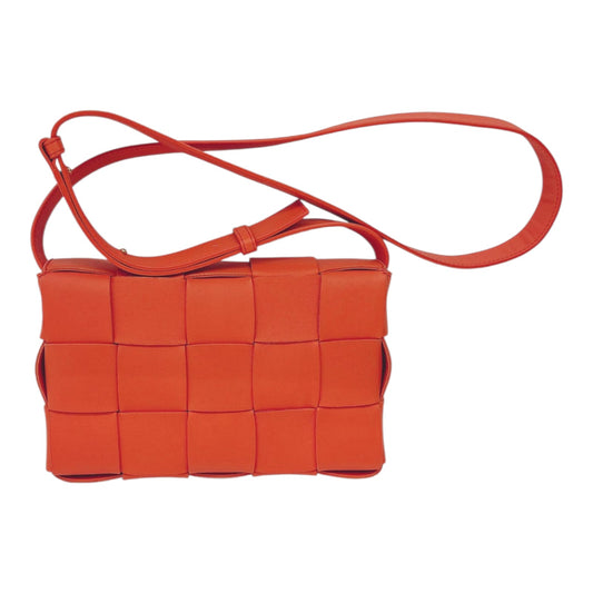 ORANGE LAMBSKIN INTRECCIATO CASSETTE CROSSBODY BAG