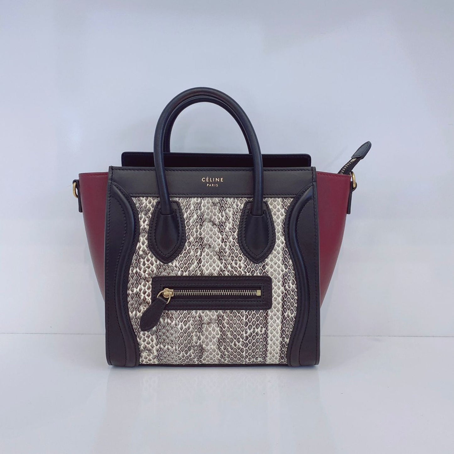 TRICOLOR PYTHON AND LEATHER NANO LUGGAGE TOTE BAG