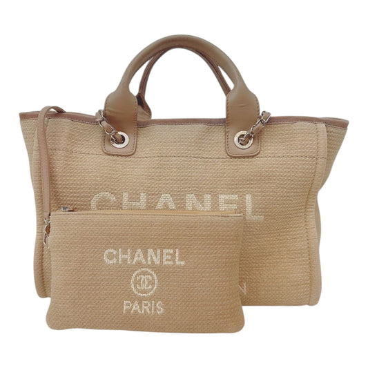 BEIGE CANVAS MEDIUM DEAUVILLE SHOPPING TOTE BAG