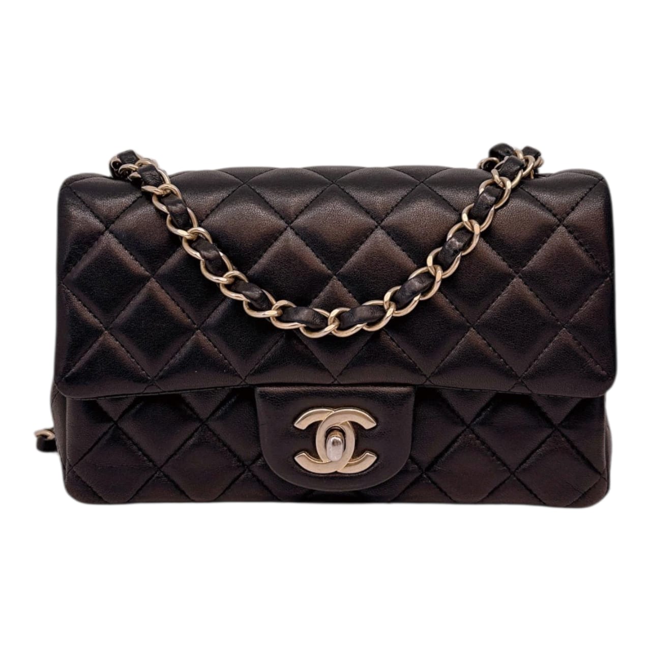 BLACK QUILTED LAMBSKIN RECTANGULAR MINI CLASSIC FLAP BAG