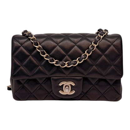 BLACK QUILTED LAMBSKIN RECTANGULAR MINI CLASSIC FLAP BAG