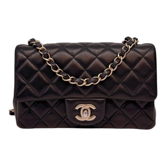 BLACK QUILTED LAMBSKIN RECTANGULAR MINI CLASSIC FLAP BAG