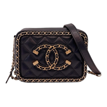 BLACK VANITY CASE WITH FILIGREE CHAIN MINI BAG