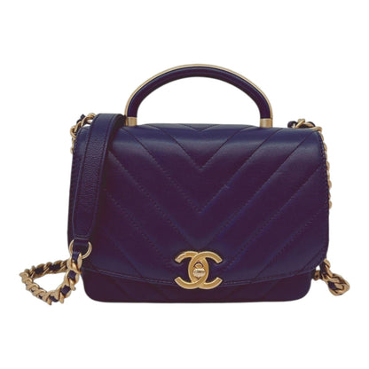 BLUE CHEVRON LEATHER CC MINI 2WAY TOP HANDLE FLAP BAG