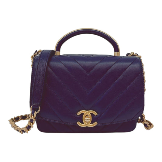 BLUE CHEVRON LEATHER CC MINI 2WAY TOP HANDLE FLAP BAG