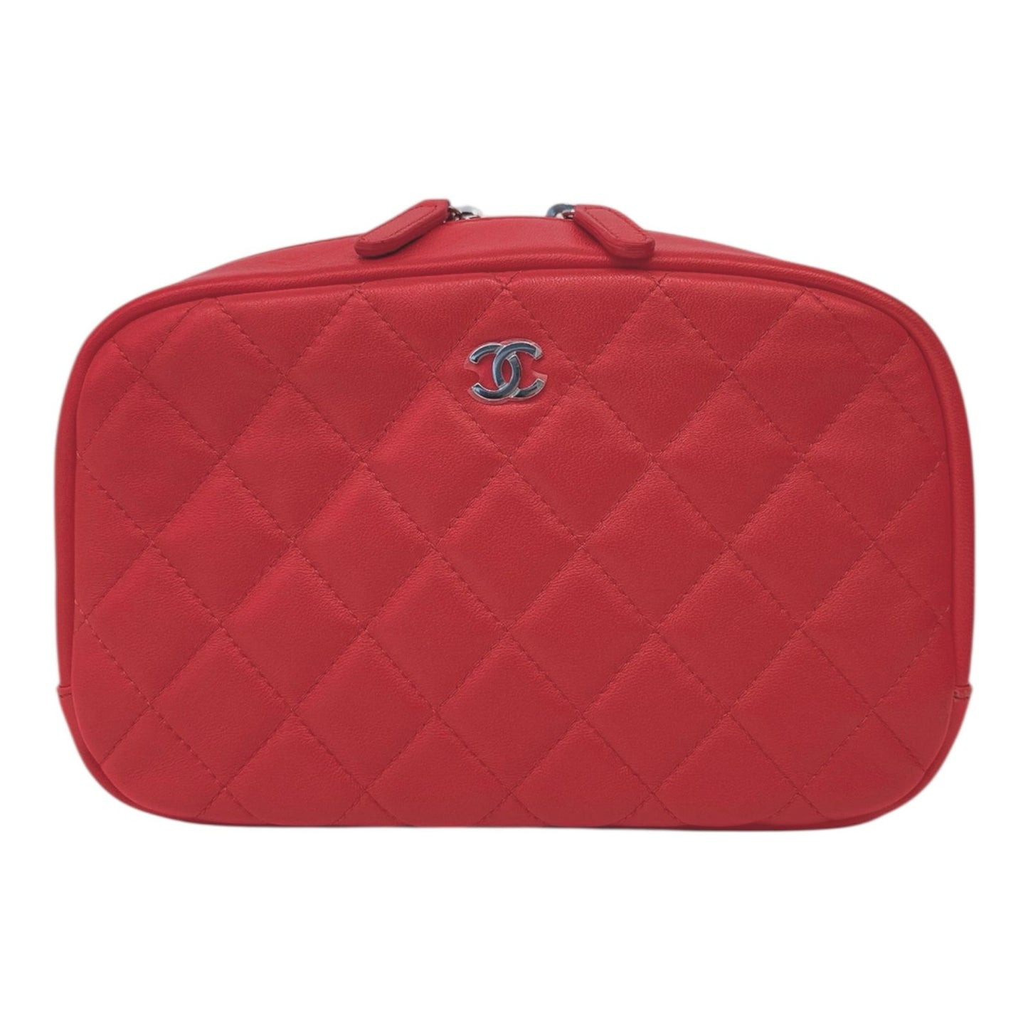 CORAL QUILTED LAMBSKIN LEATHER CURVY POUCH COSMETIC CASE