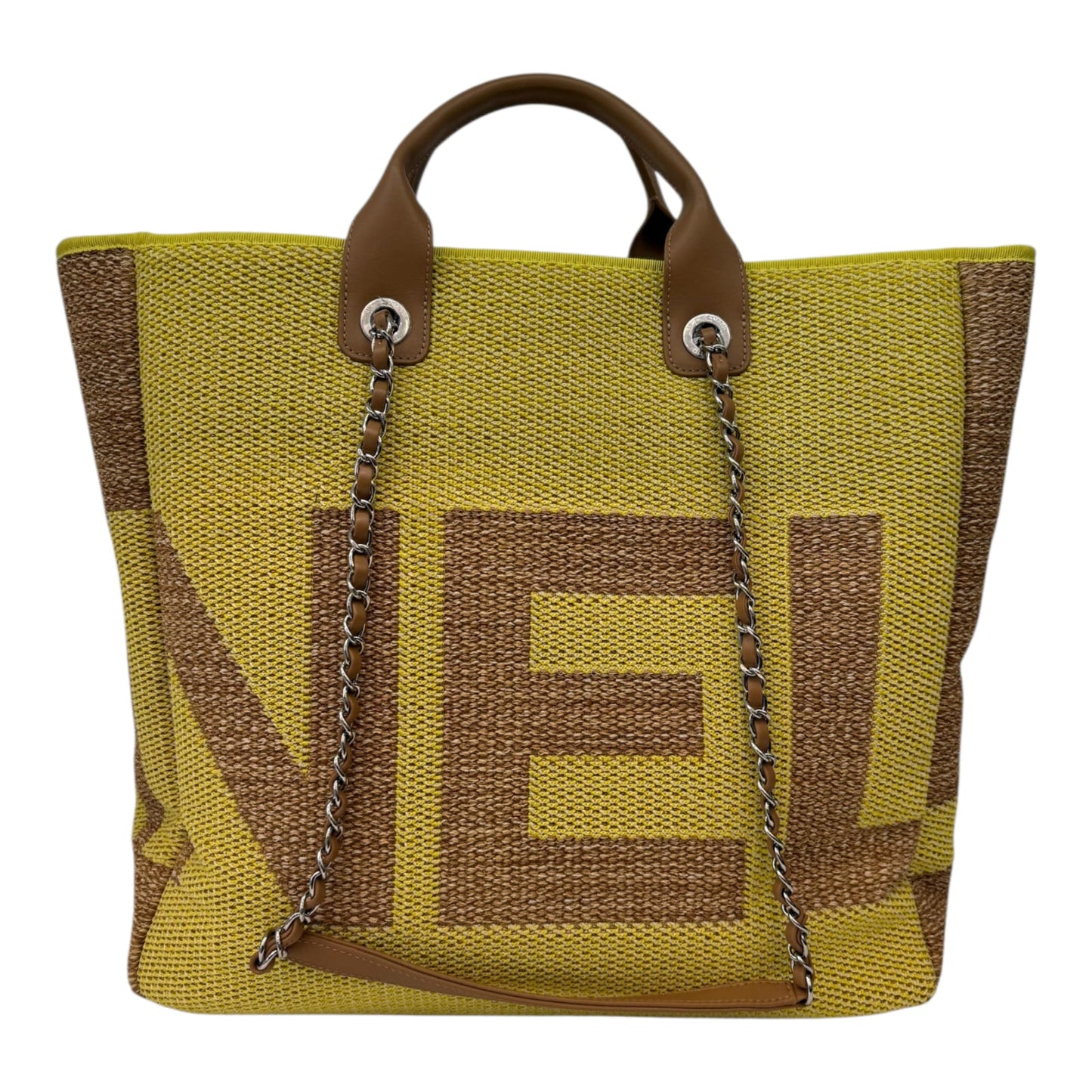 YELLOW TAN RAFFIA MAXI DEAUVILLE SHOPPING TOTE