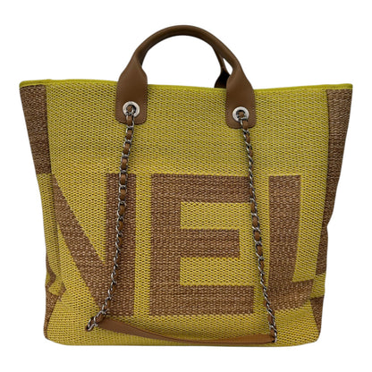 YELLOW TAN RAFFIA MAXI DEAUVILLE SHOPPING TOTE