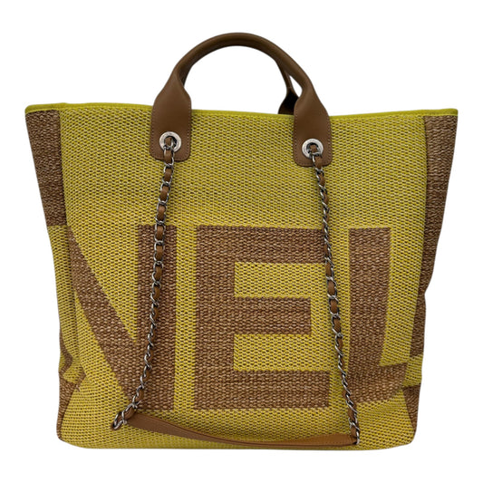 YELLOW TAN RAFFIA MAXI DEAUVILLE SHOPPING TOTE