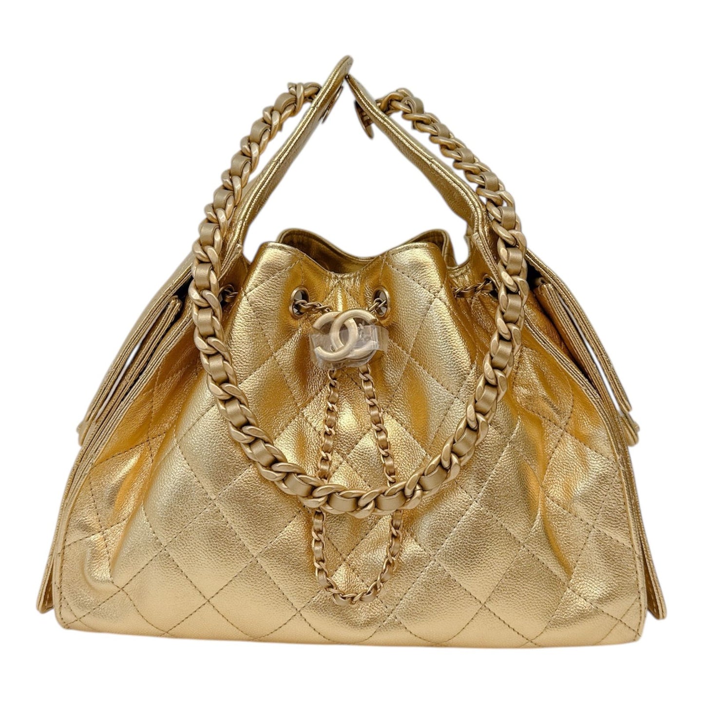 GOLD METALLIC GRAINED CALFSKIN LEATHER SMALL CHANEL 25 BAG
