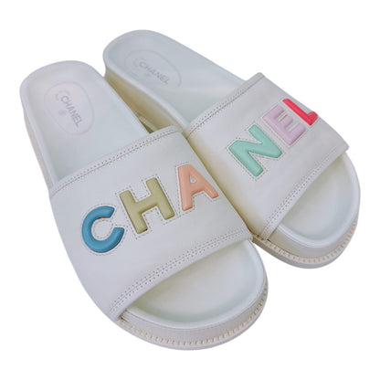 IVORY MULTICOLOR LOGO SLIDE SANDALS 41