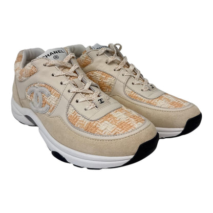 LIGHT ORANGE AND ECRU TWEED SUEDE CALFSKIN WOMENS CC SNEAKERS 41