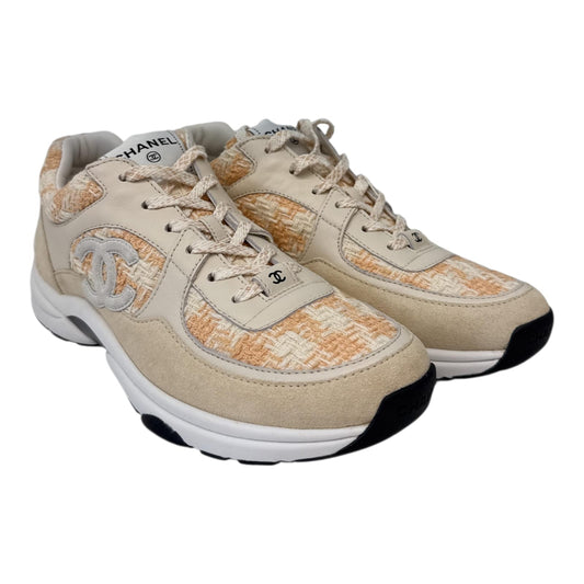 LIGHT ORANGE AND ECRU TWEED SUEDE CALFSKIN WOMENS CC SNEAKERS 41