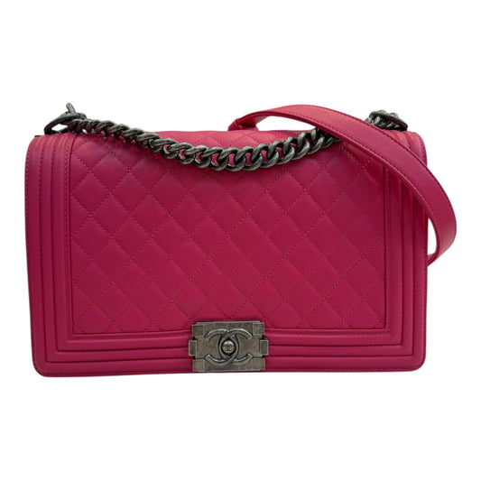 PINK LAMBSKIN LEATHER NEW MEDIUM BOY FLAP BAG