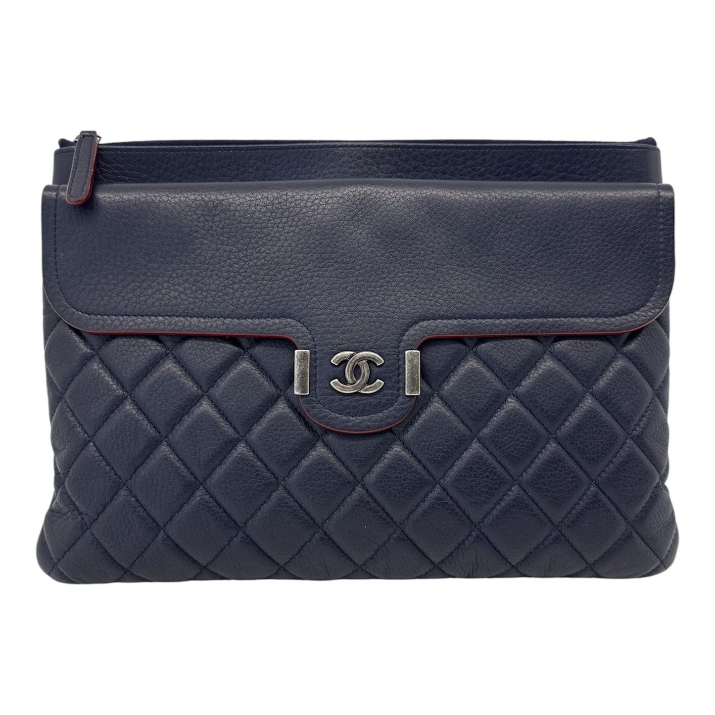 NAVY BLUE LEATHER ARCHI CHIC O-CASE CLUTCH