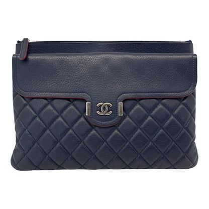 NAVY BLUE LEATHER ARCHI CHIC O-CASE CLUTCH