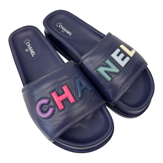 DARK VIOLET MULTICOLOR LOGO SLIDE SANDALS 41C