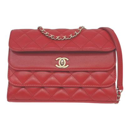 RED QUILTED CALFSKIN LEATHER TRIPLE FLAP BAG