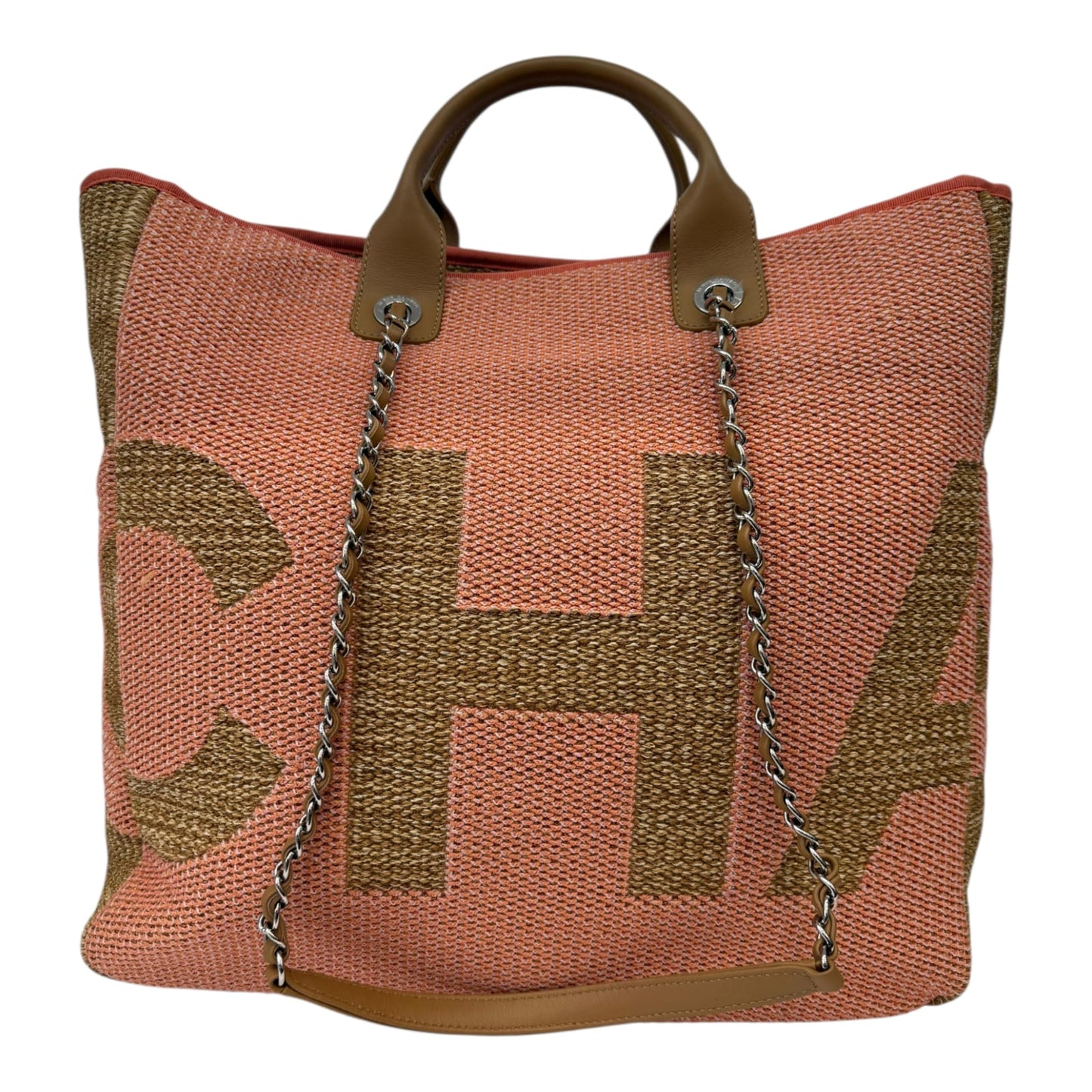 ORANGE TAN RAFFIA MAXI DEAUVILLE SHOPPING TOTE