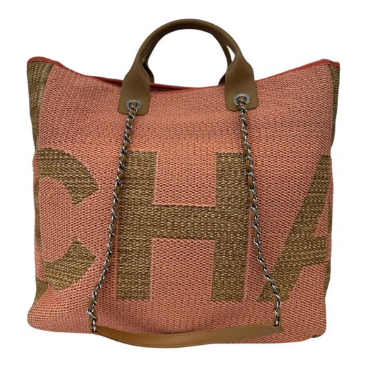 ORANGE TAN RAFFIA MAXI DEAUVILLE SHOPPING TOTE