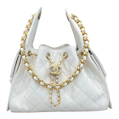 WHITE GRAINED CALFSKIN LEATHER SMALL CHANEL 25 BAG