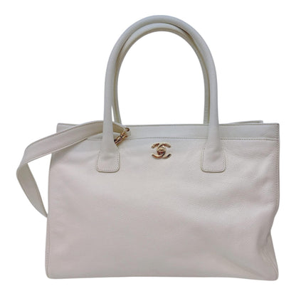 WHITE CAVIAR LEATHER CERF SHOPPER TOTE