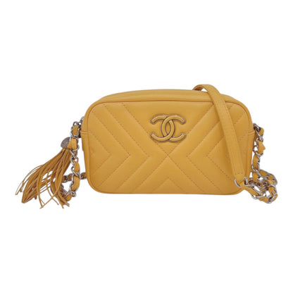 YELLOW LAMBSKIN CHEVRON LEATHER CC TASSEL CAMERA BAG