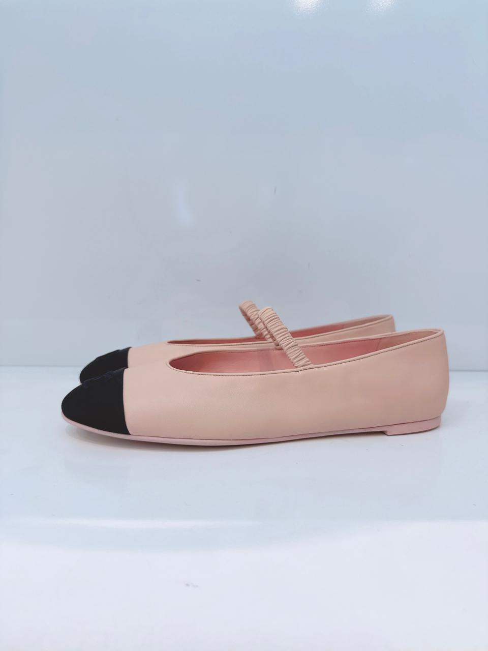 LIGHT PINK BLACK MARY JANES BALLET FLATS 41