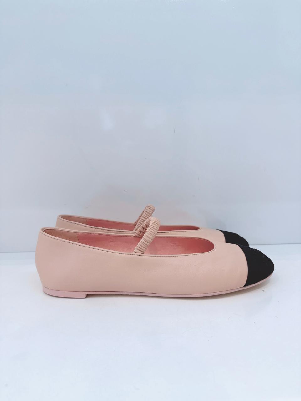 LIGHT PINK BLACK MARY JANES BALLET FLATS 41