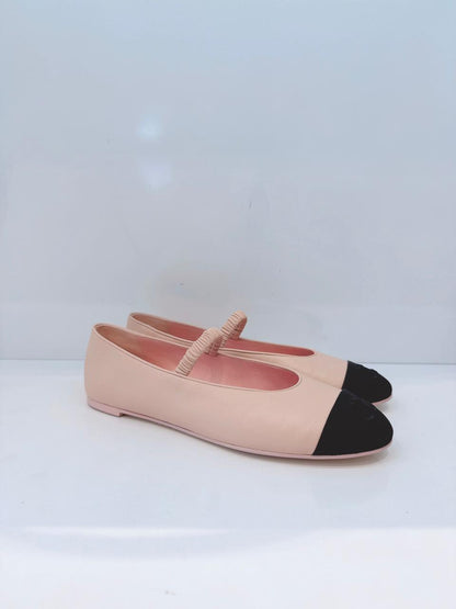 LIGHT PINK BLACK MARY JANES BALLET FLATS 41
