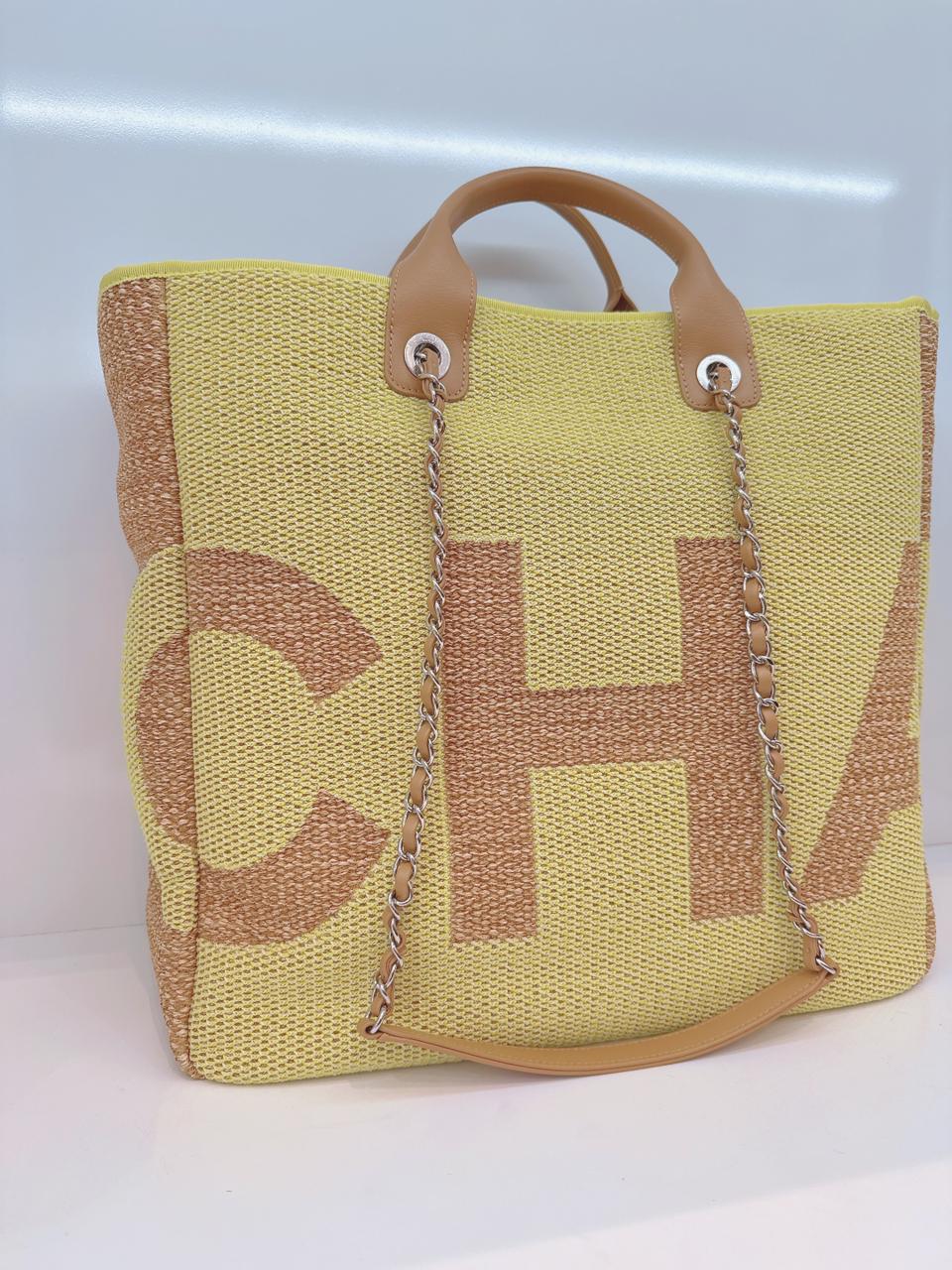 YELLOW TAN RAFFIA MAXI DEAUVILLE SHOPPING TOTE