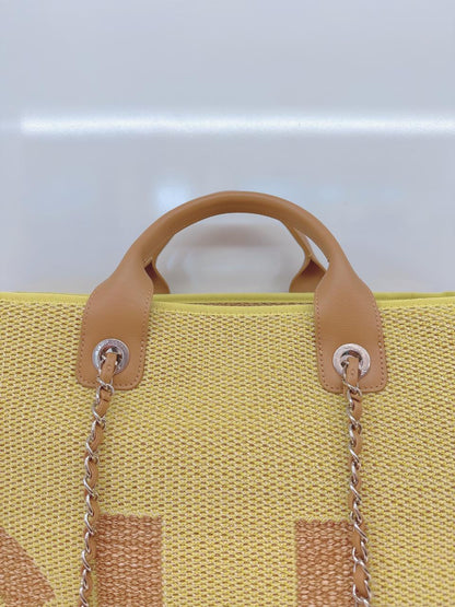 YELLOW TAN RAFFIA MAXI DEAUVILLE SHOPPING TOTE