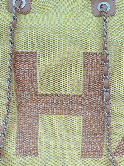 YELLOW TAN RAFFIA MAXI DEAUVILLE SHOPPING TOTE