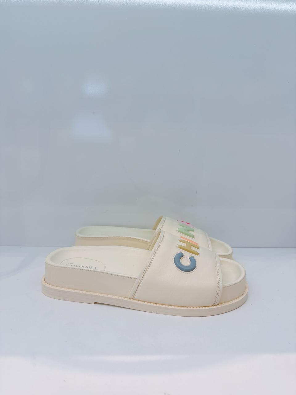 IVORY MULTICOLOR LOGO SLIDE SANDALS 41