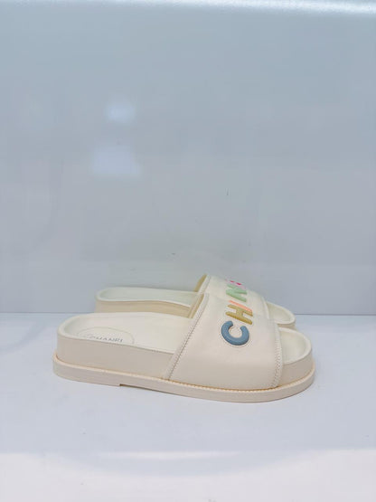 IVORY MULTICOLOR LOGO SLIDE SANDALS 41