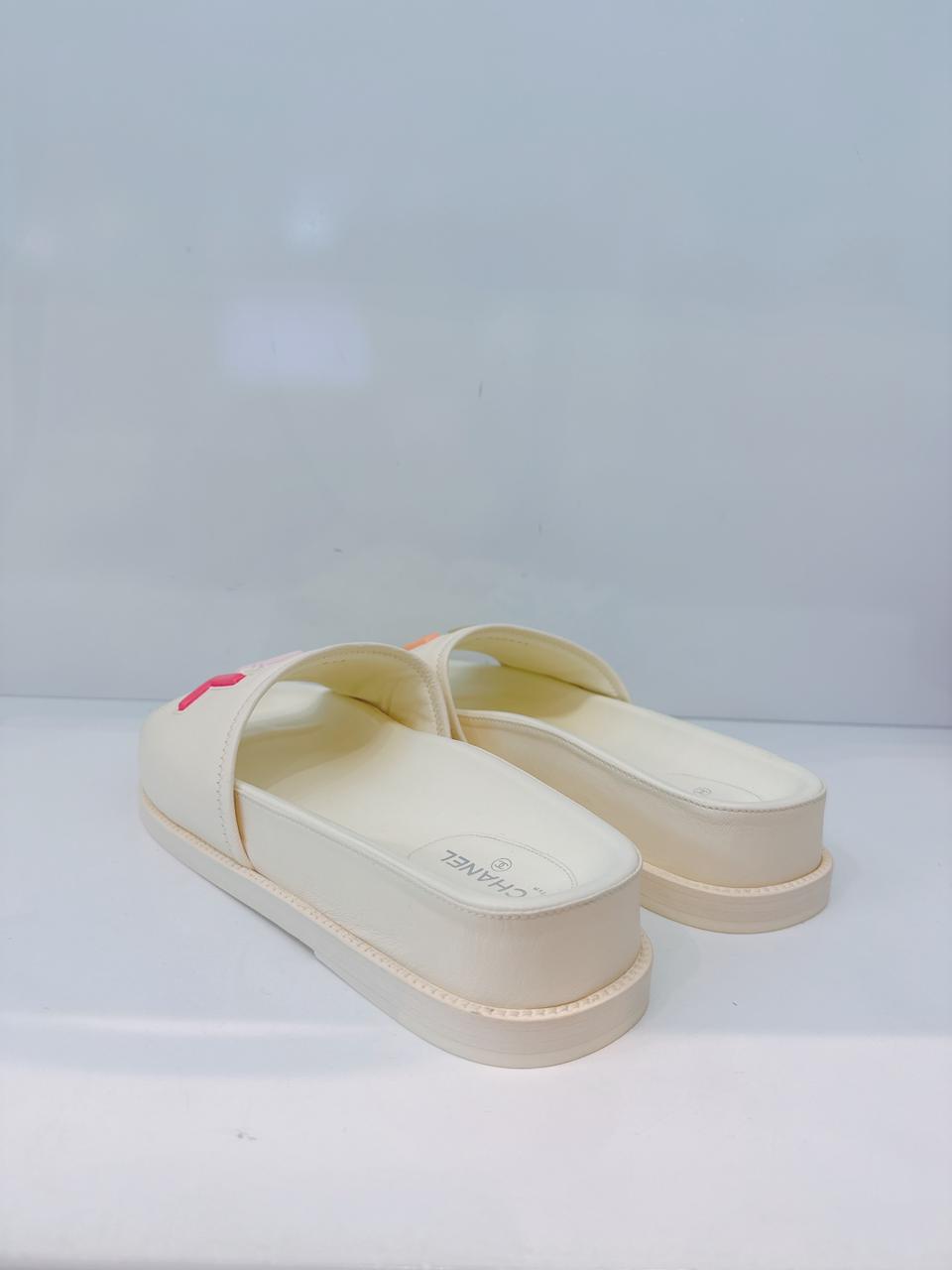 IVORY MULTICOLOR LOGO SLIDE SANDALS 41