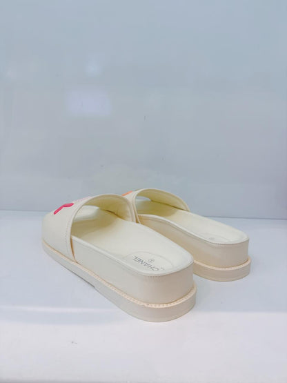 IVORY MULTICOLOR LOGO SLIDE SANDALS 41