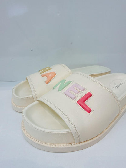 IVORY MULTICOLOR LOGO SLIDE SANDALS 41