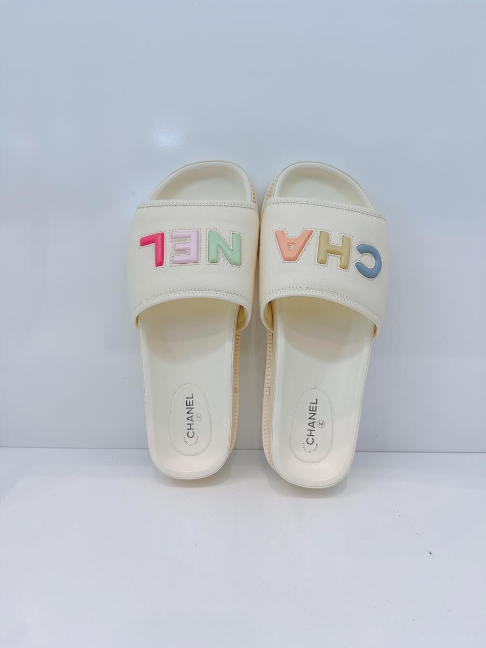 IVORY MULTICOLOR LOGO SLIDE SANDALS 41