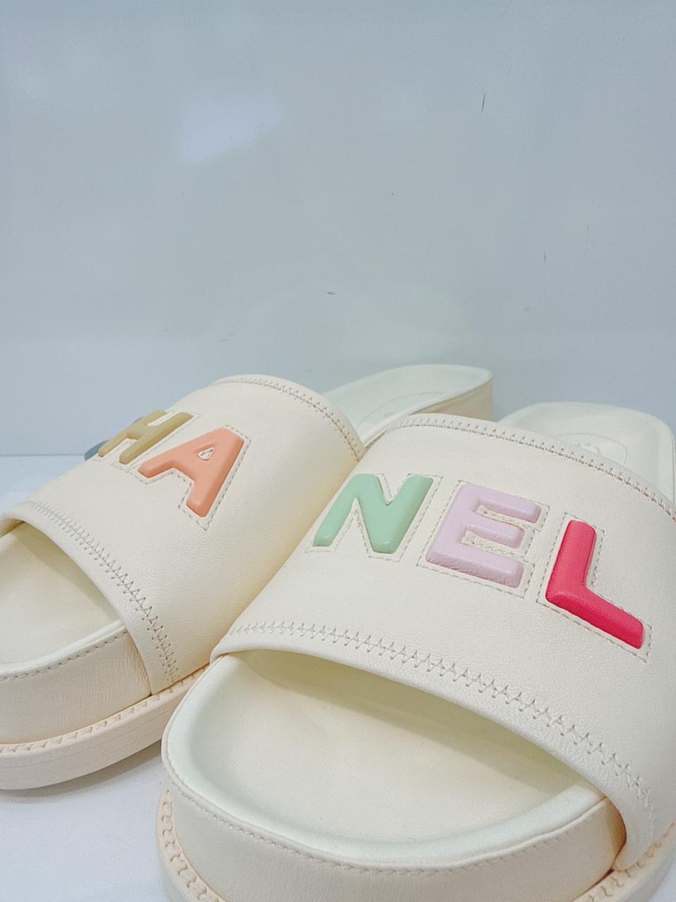 IVORY MULTICOLOR LOGO SLIDE SANDALS 41