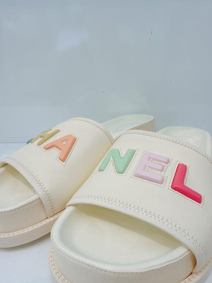 IVORY MULTICOLOR LOGO SLIDE SANDALS 41