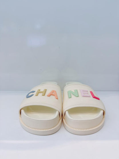 IVORY MULTICOLOR LOGO SLIDE SANDALS 41