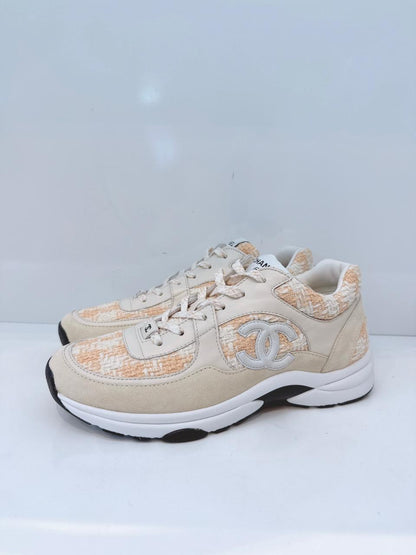 LIGHT ORANGE AND ECRU TWEED SUEDE CALFSKIN WOMENS CC SNEAKERS 41